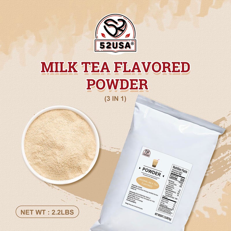 52USA Milk Tea Flavored Powder (3-in-1) 1kg - Instant Pre-Mixed Beverage Powder with Cream, Sugar & Milk Tea Flavor for Hot or Cold Drinks & Frappes - Image 3